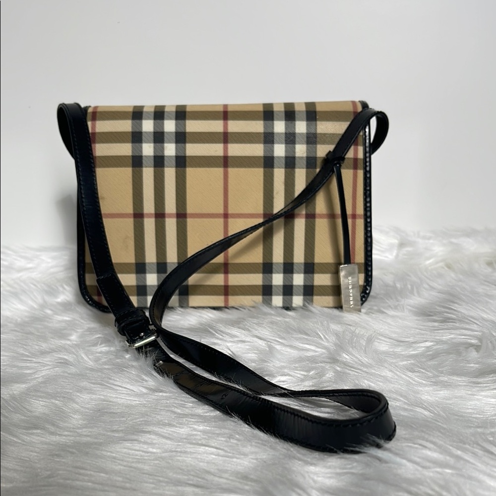 Vintage Burberry Nova Check Shoulder Bag Pvc Beige